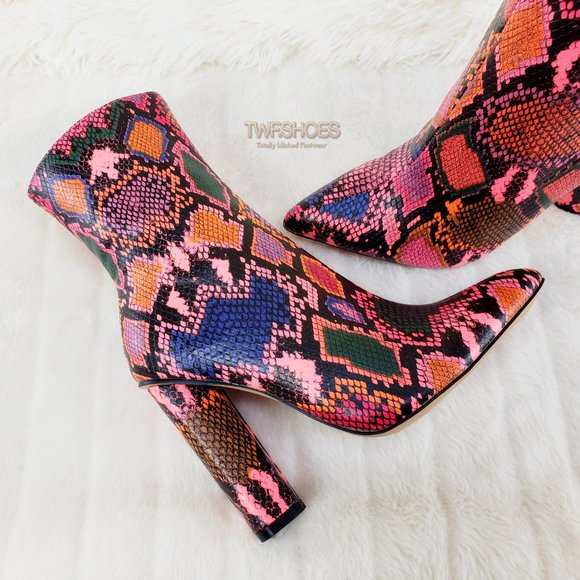 Hot Pink Multi 4" Chunky High Heel Ankle Boots - Picture 2 of 11